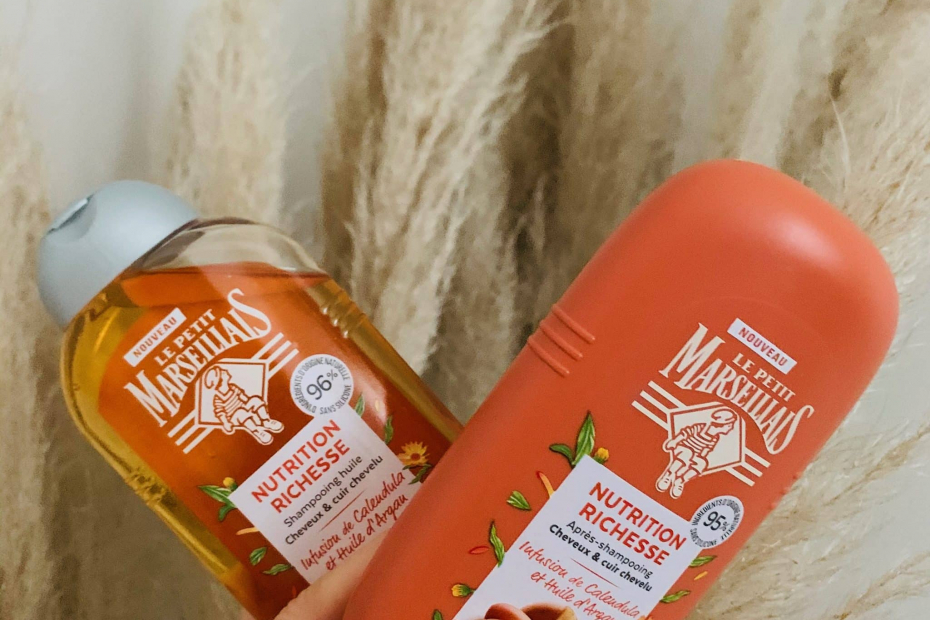 test shampoing et aprés shampoing Calendula et huile d'Argan nutrition le petit marseillais
